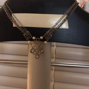 WHBM Silver, Black, Faux Pearl & Rhinestone Choker